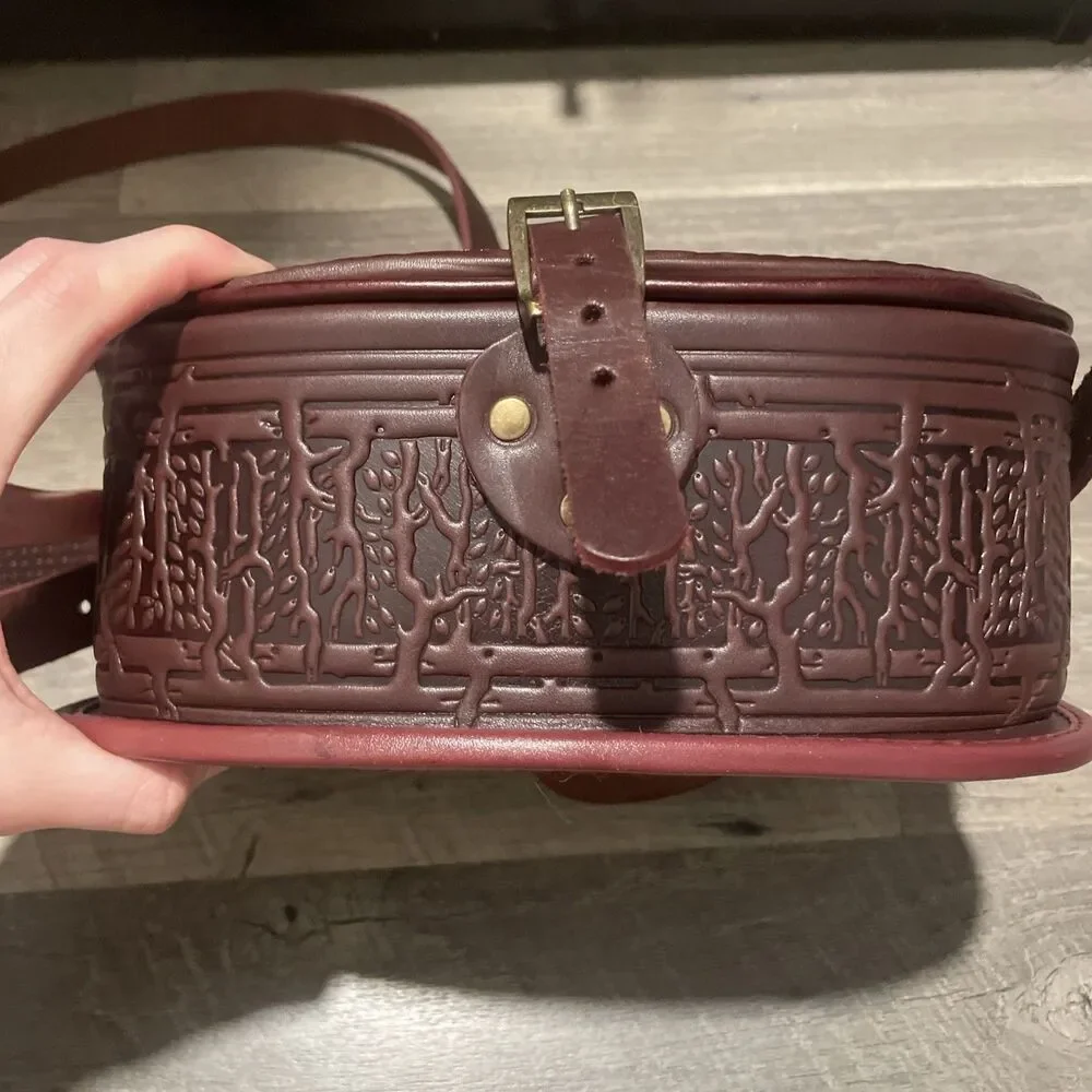 Handmade Tooled Leather Crossbody Bag Brown Embossed Saddle Bag Western Boho